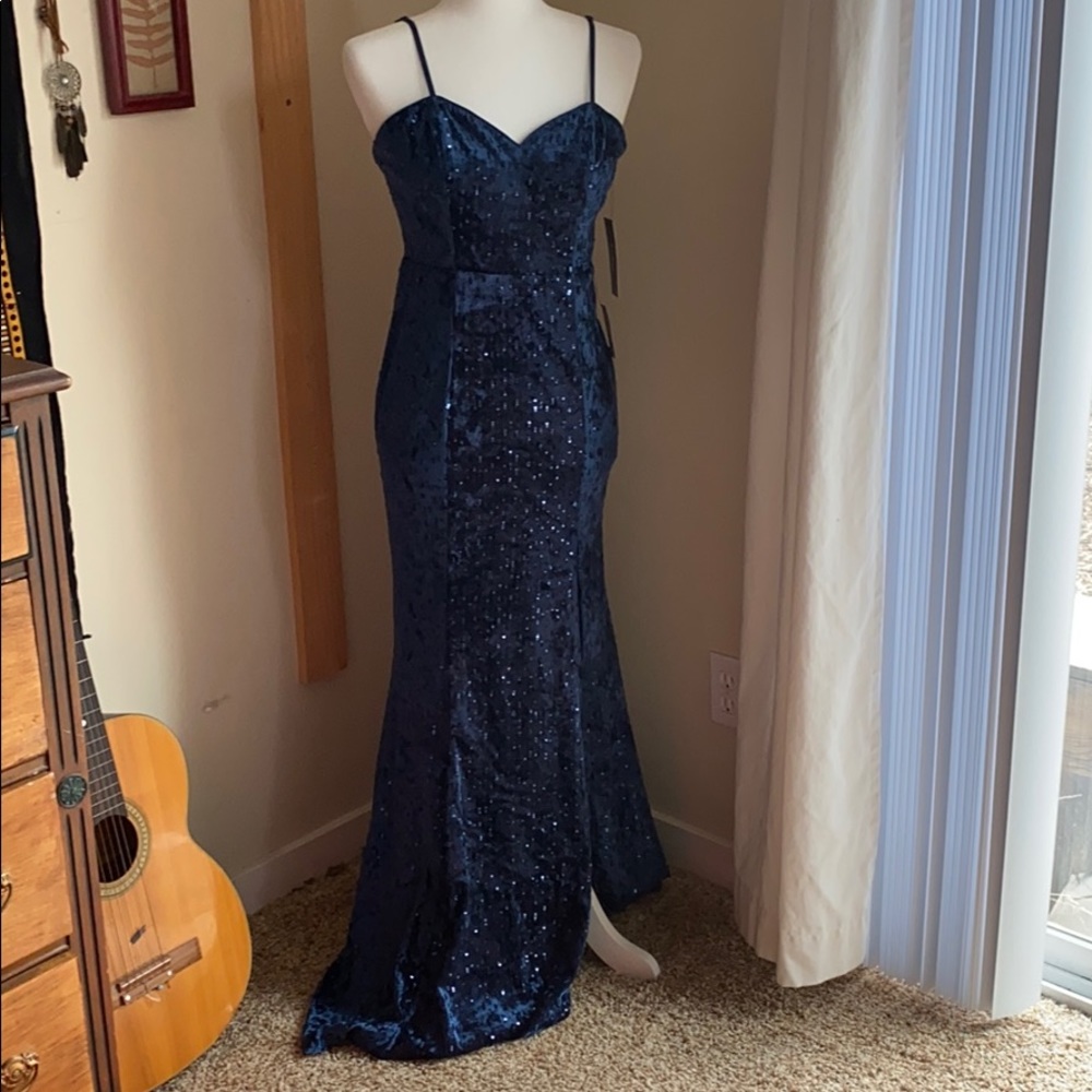 Blue Velvet Sequin Gown